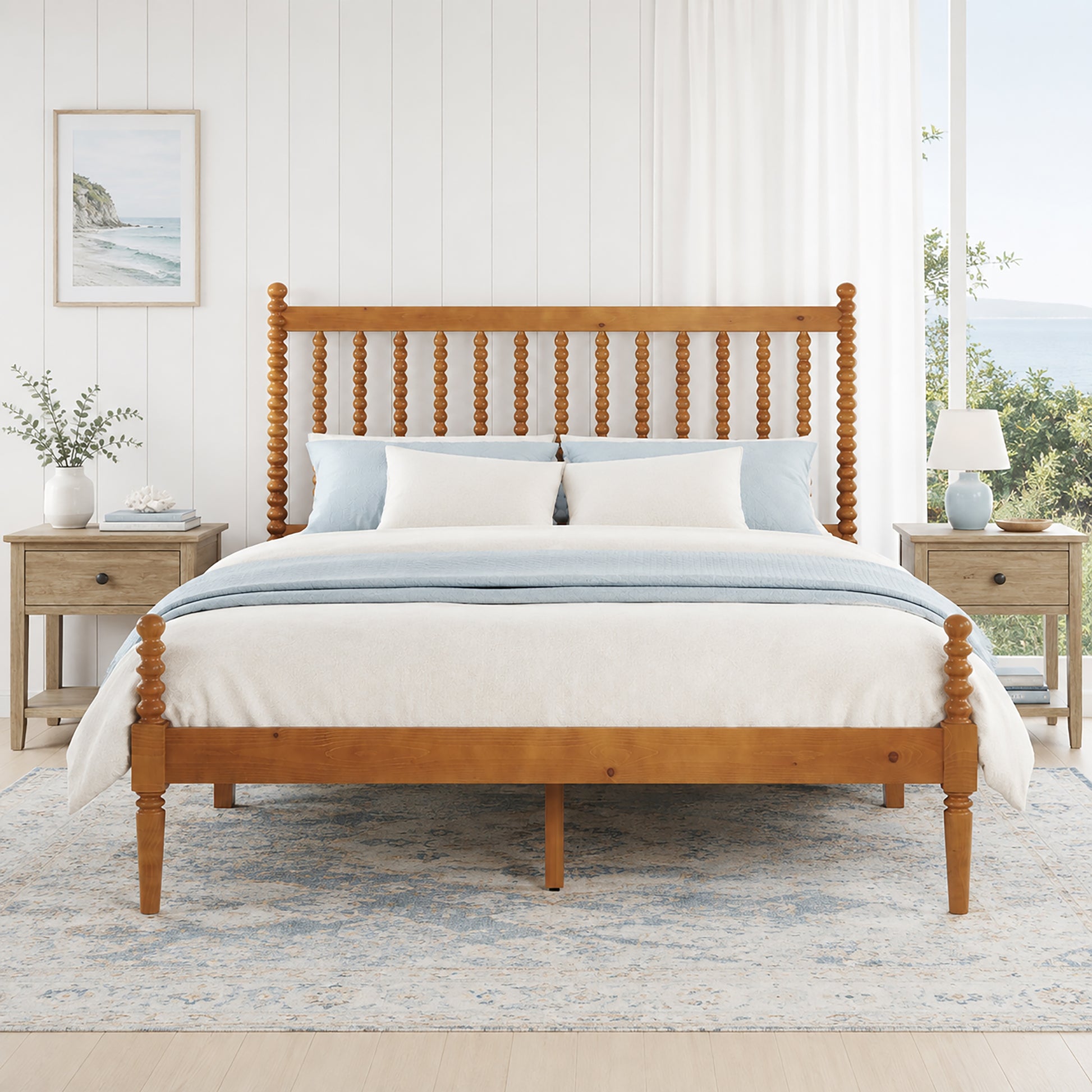 Classic Bobbin Solid Wood Bed Frame-Queen-Brown Walnut