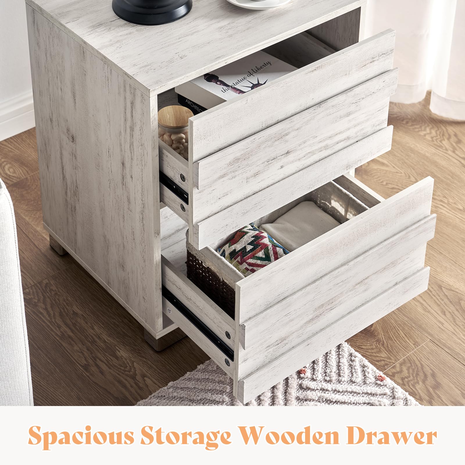 3 Piece Bedroom Set-Q-Distressed White