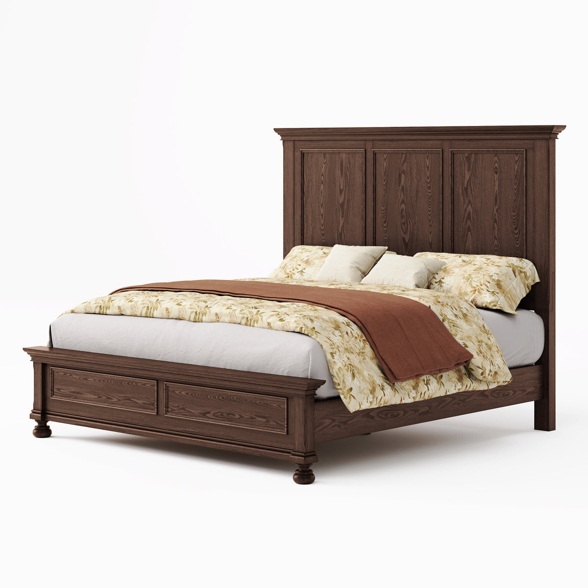 Bobbin Solid Wood Platform Bed-Brown-Queen