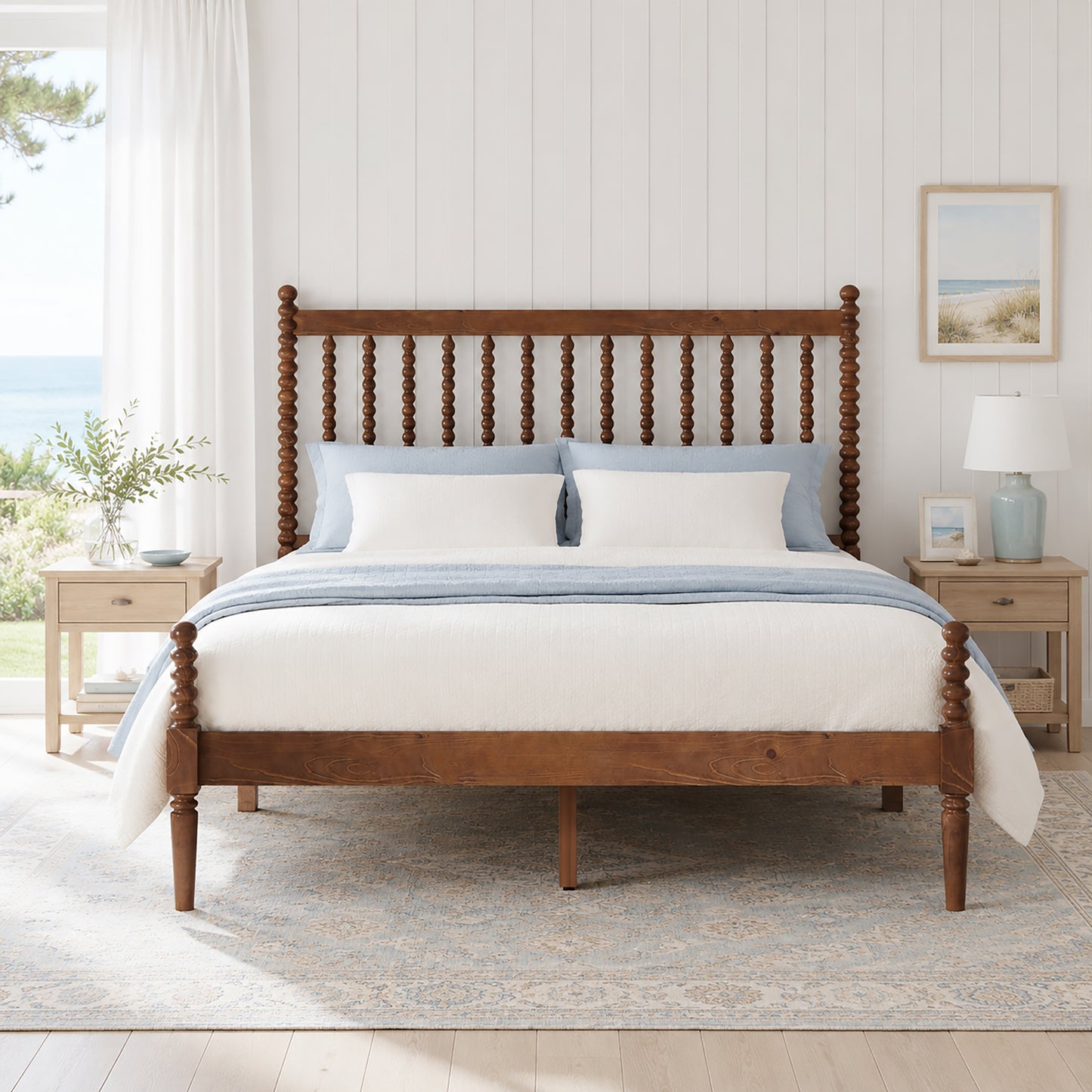 Classic Bobbin Solid Wood Bed Frame-Queen-Dark Walnut