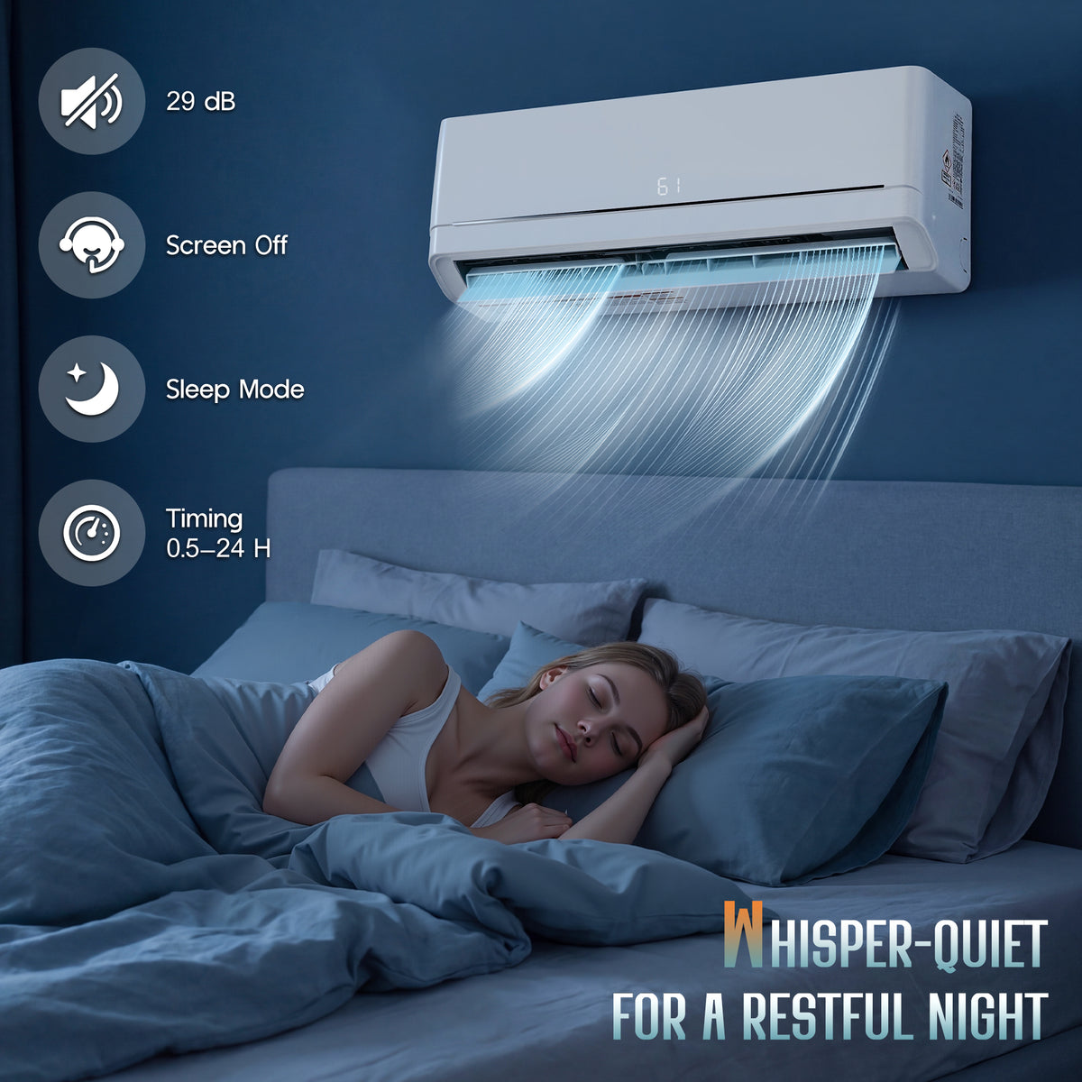 Whisper Ductless Mini Split AC and Heating System-12000BTU-220V
