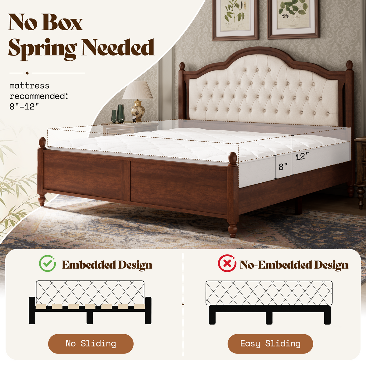 Astor Solid Wood King Bed Frame with Headboard-Califonia King-Walnut