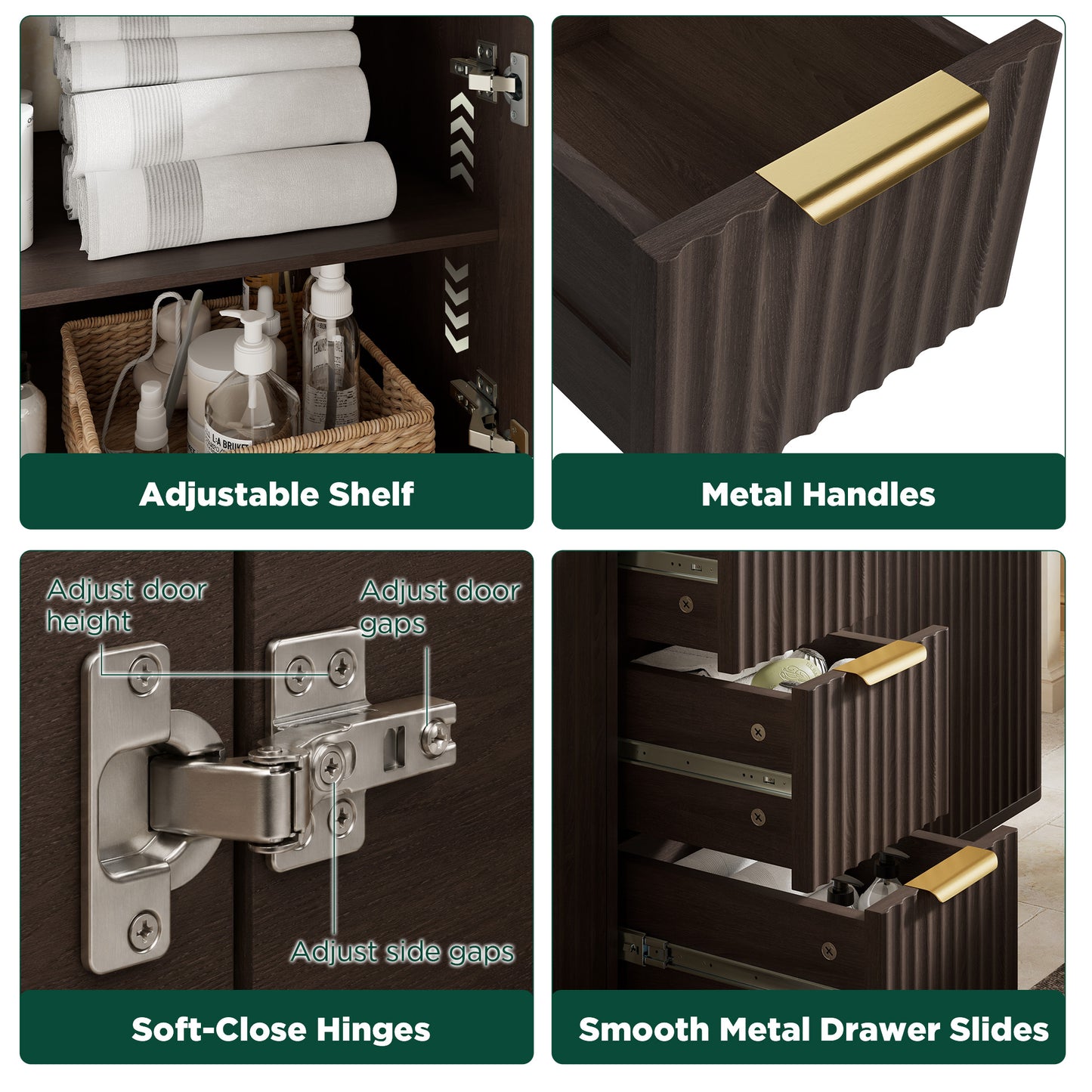 Modern Fluted Bathroom Vanity Collection - 48‘’-brown
