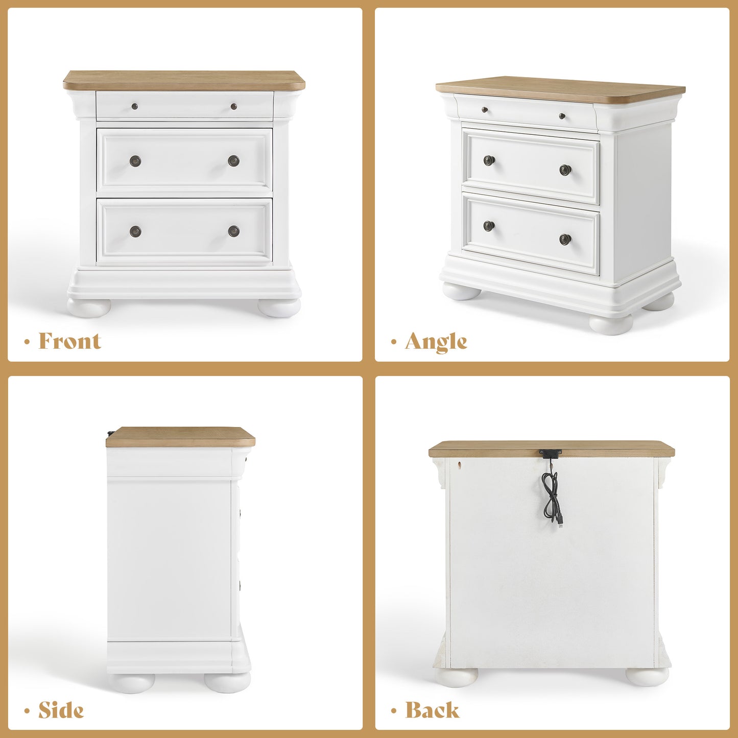 Bun Fully Assembly Wood Nightstand Amerlife White ＆Brown / 30" W