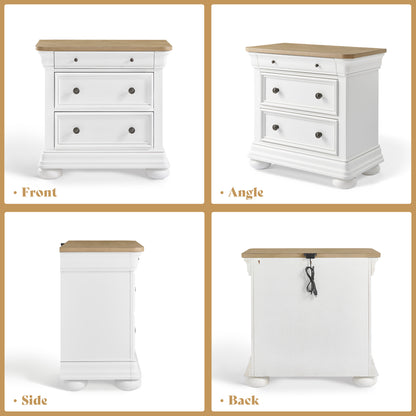 Bun Fully Assembly Wood Nightstand Amerlife White ＆Brown / 30" W