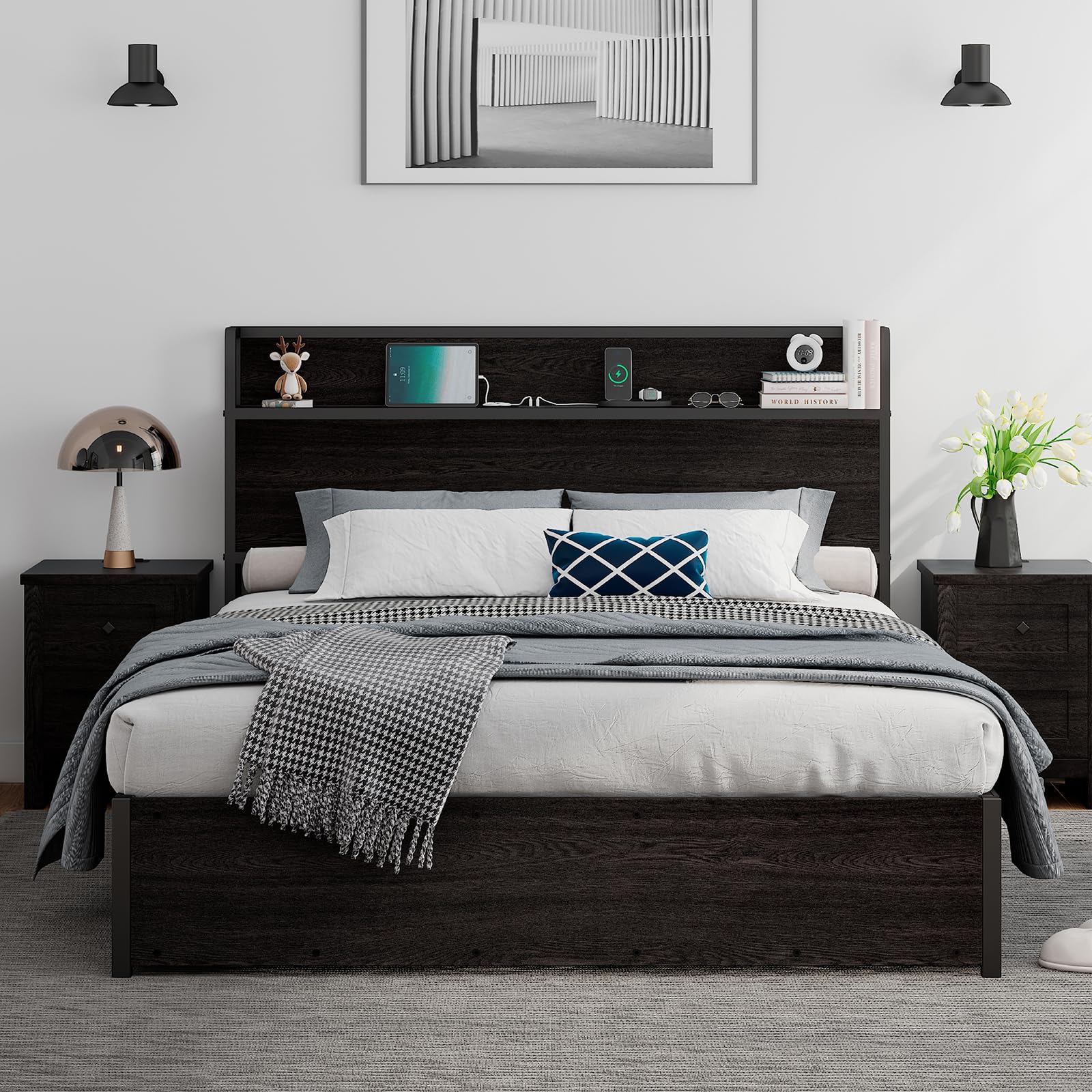 Scribe Storage Bed & 2 Nightstands 3-Piece Set King Black
