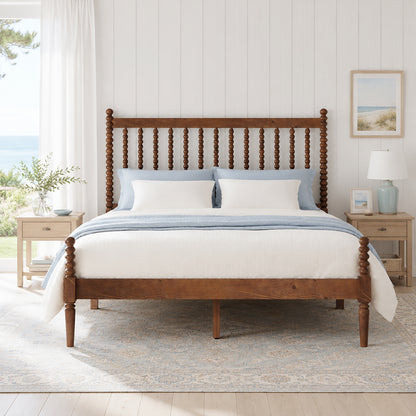Classic Bobbin Solid Wood Bed Frame-Full-Dark Walnut