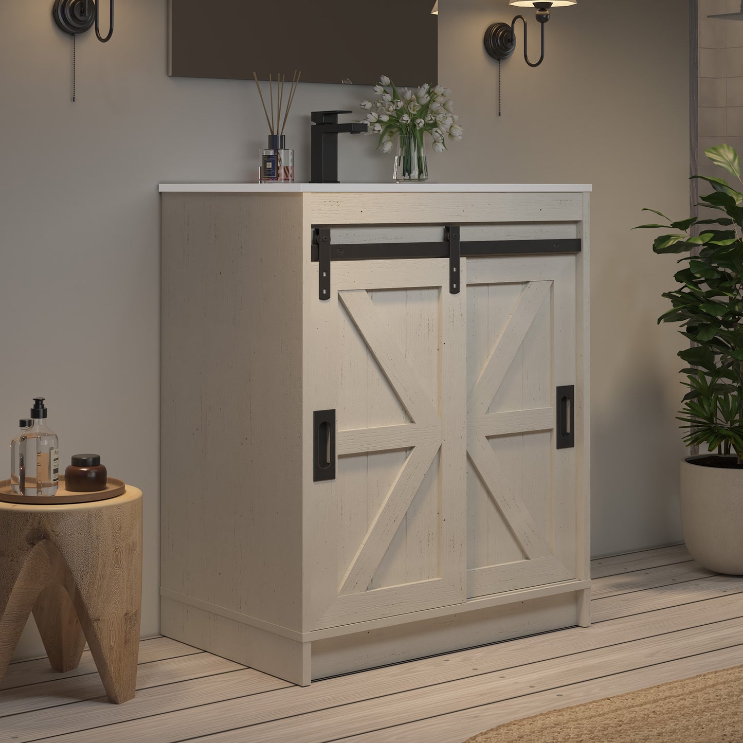 Bourbon Sliding Barn Vanity 24 inch Rustic White