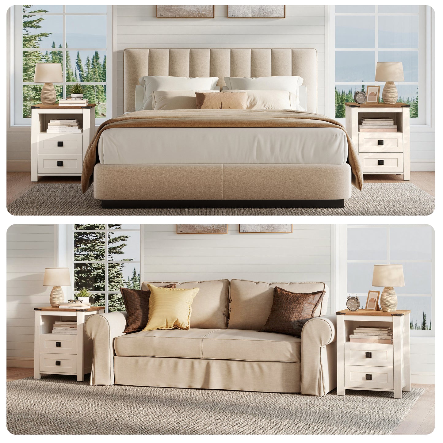 Hub Nightstand Set of 2 Amerlife White ＆Brown