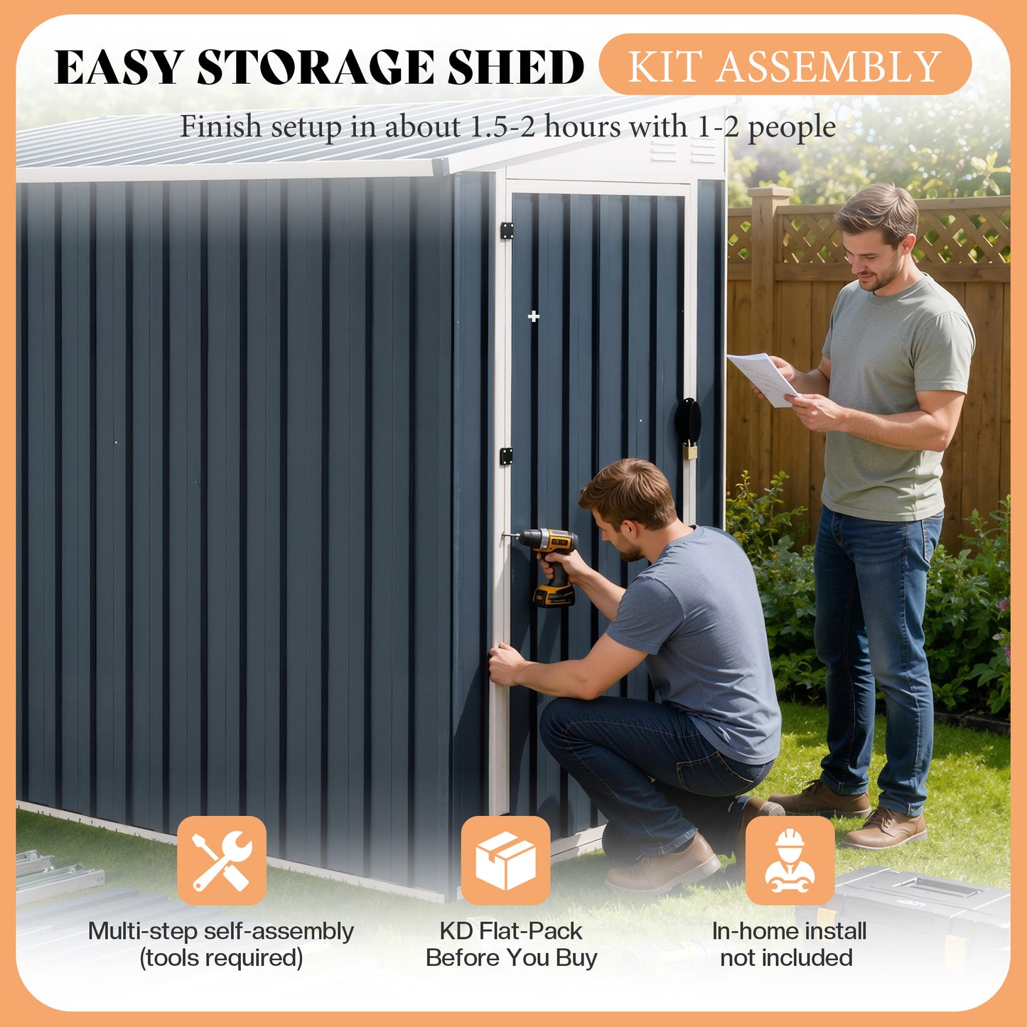 Lark Weatherproof Metal Garden Tool Shed with Sloped Roof-8x4FT