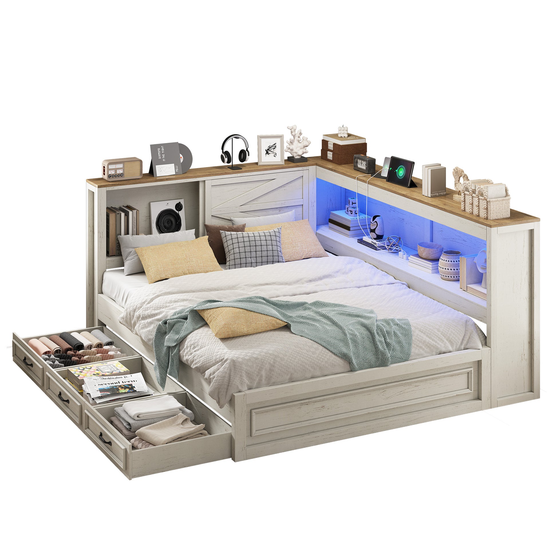 Slide Farmhouse Corner Bed Frame Amerlife 