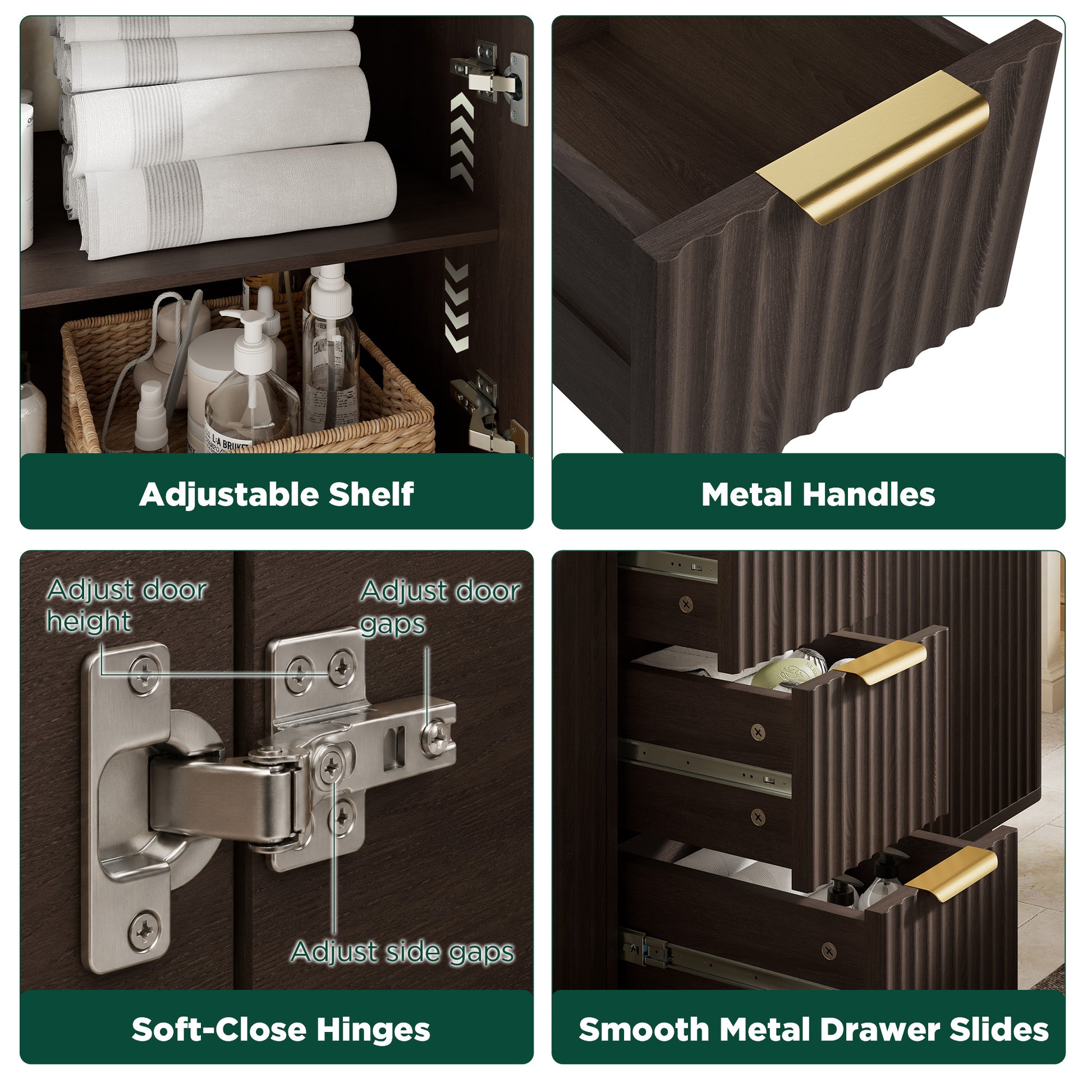 Modern Fluted Bathroom Vanity Collection - 60‘’-brown