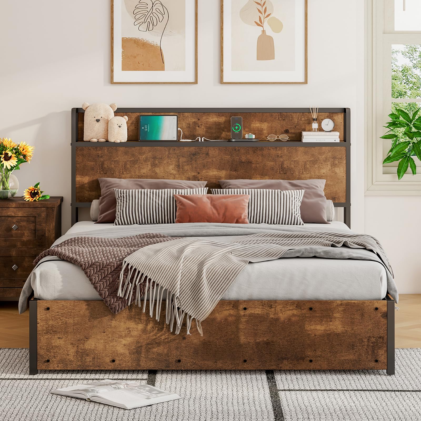 Scribe Storage Bed & 2 Nightstands 3-Piece Set Full Rustic Brown