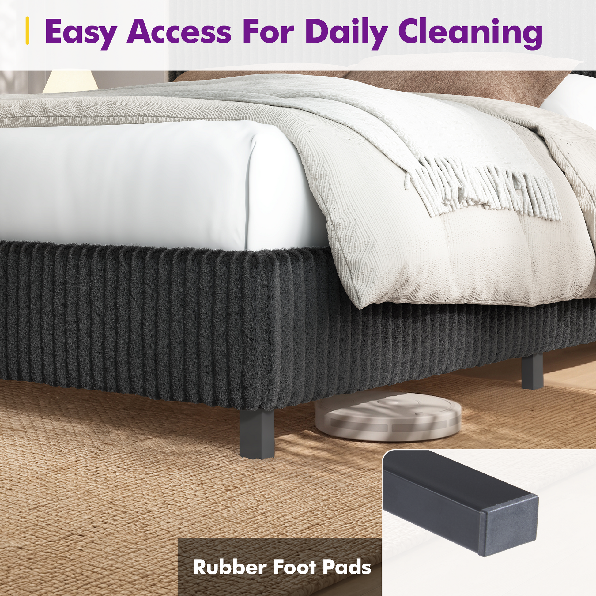 Velmure Corduroy Platform Bed Frame  King / Black