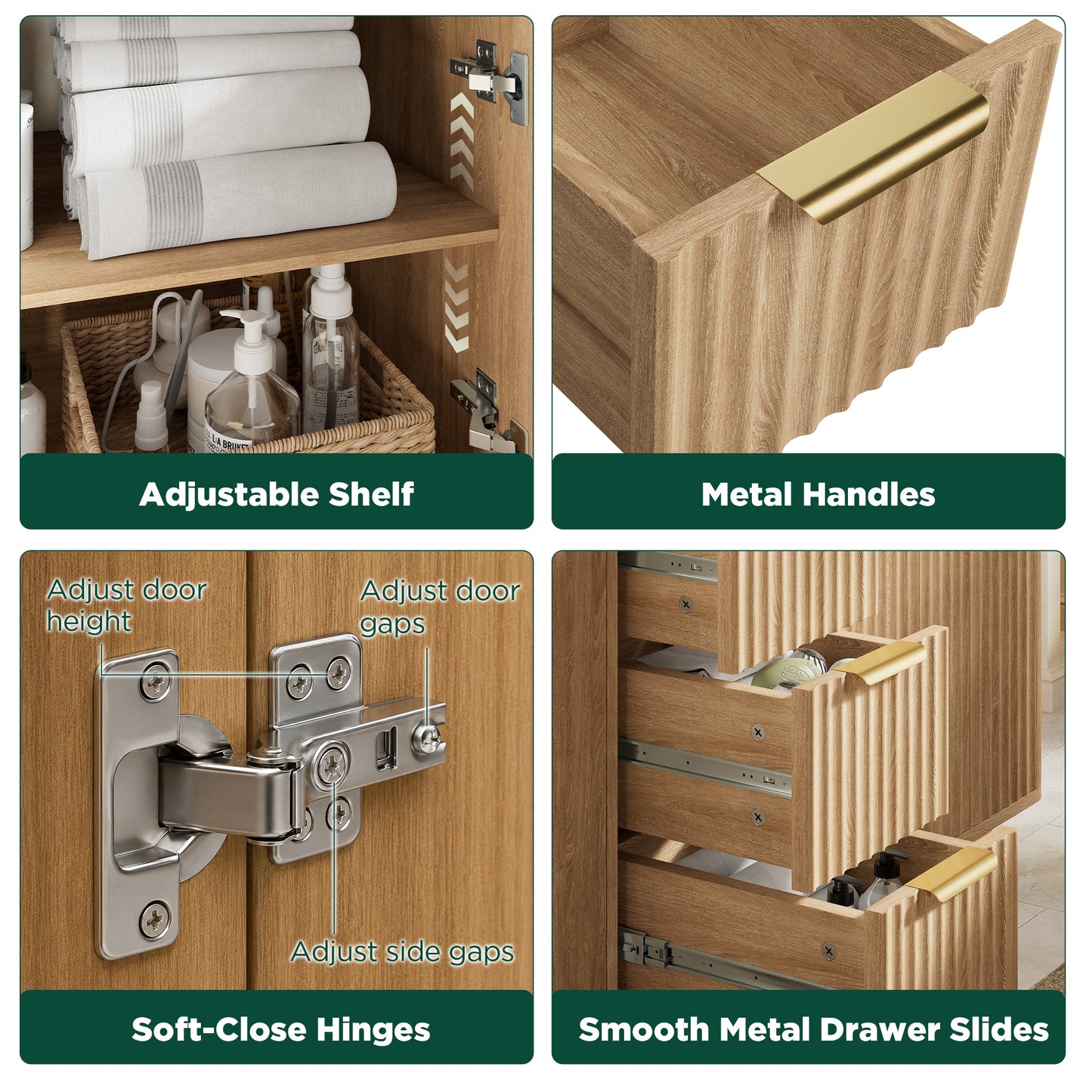 Modern Fluted Bathroom Vanity Collection - 60‘’-oak