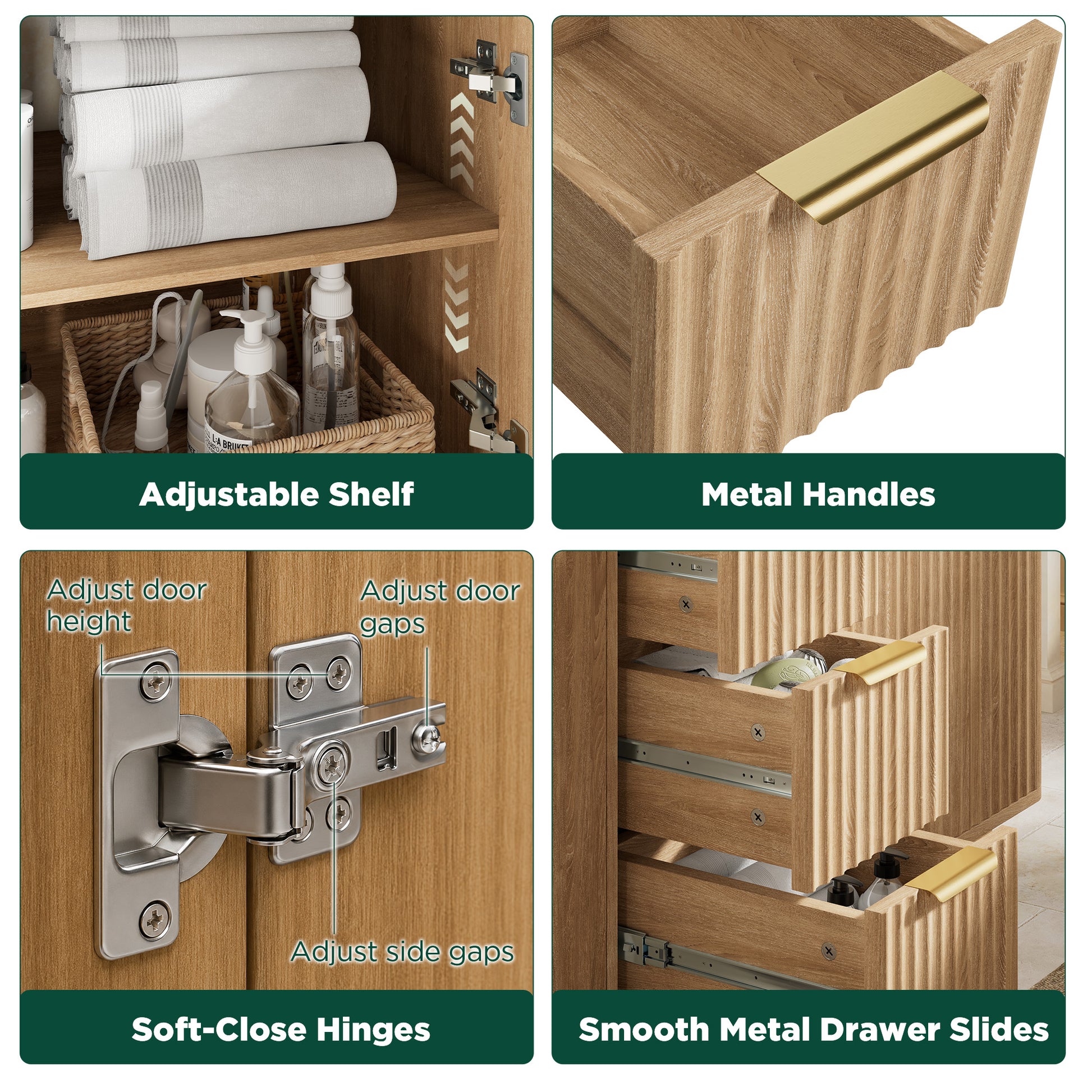 Modern Fluted Bathroom Vanity Collection - 36‘’-oak