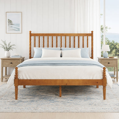Classic Bobbin Solid Wood Bed Frame-Full-Brown Walnut