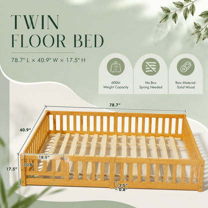 Solid Wood Toddler Floor Bed with Safety Rails