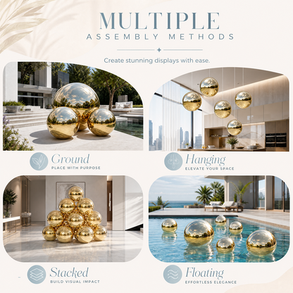 Vibe Reusable Inflatable Mirror Balls for Disco Parties & Events-3PCS-19.7"+31.5"+39.4"-Gold