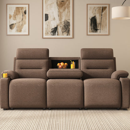 L-Shaped Power Reclining Sectional Sofa with Console-3-Seat with Flip Console-Brown