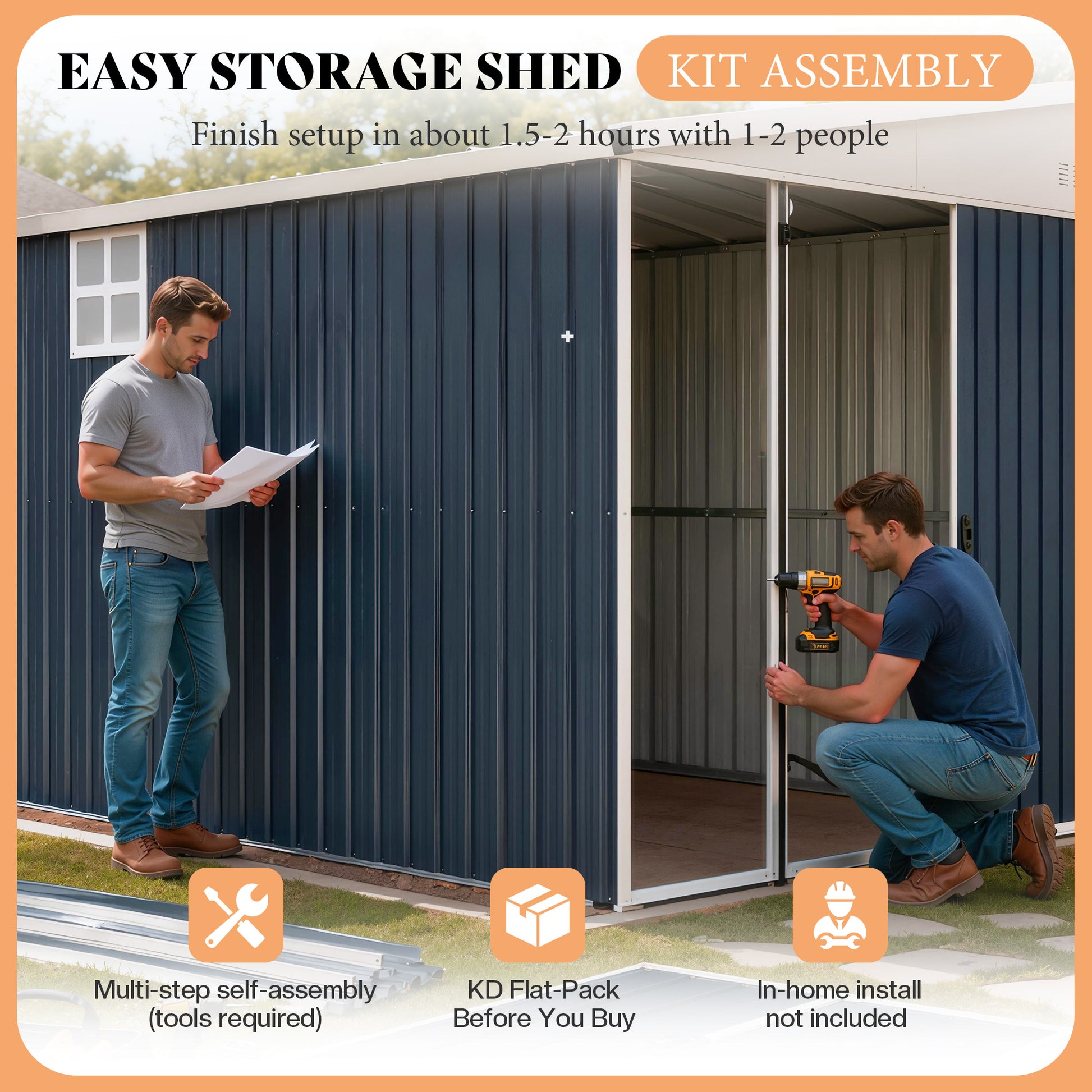 Lark Weatherproof Metal Garden Tool Shed with Sloped Roof-10x8FT