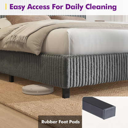 Velmure Corduroy Platform Bed Frame  Full / Grey