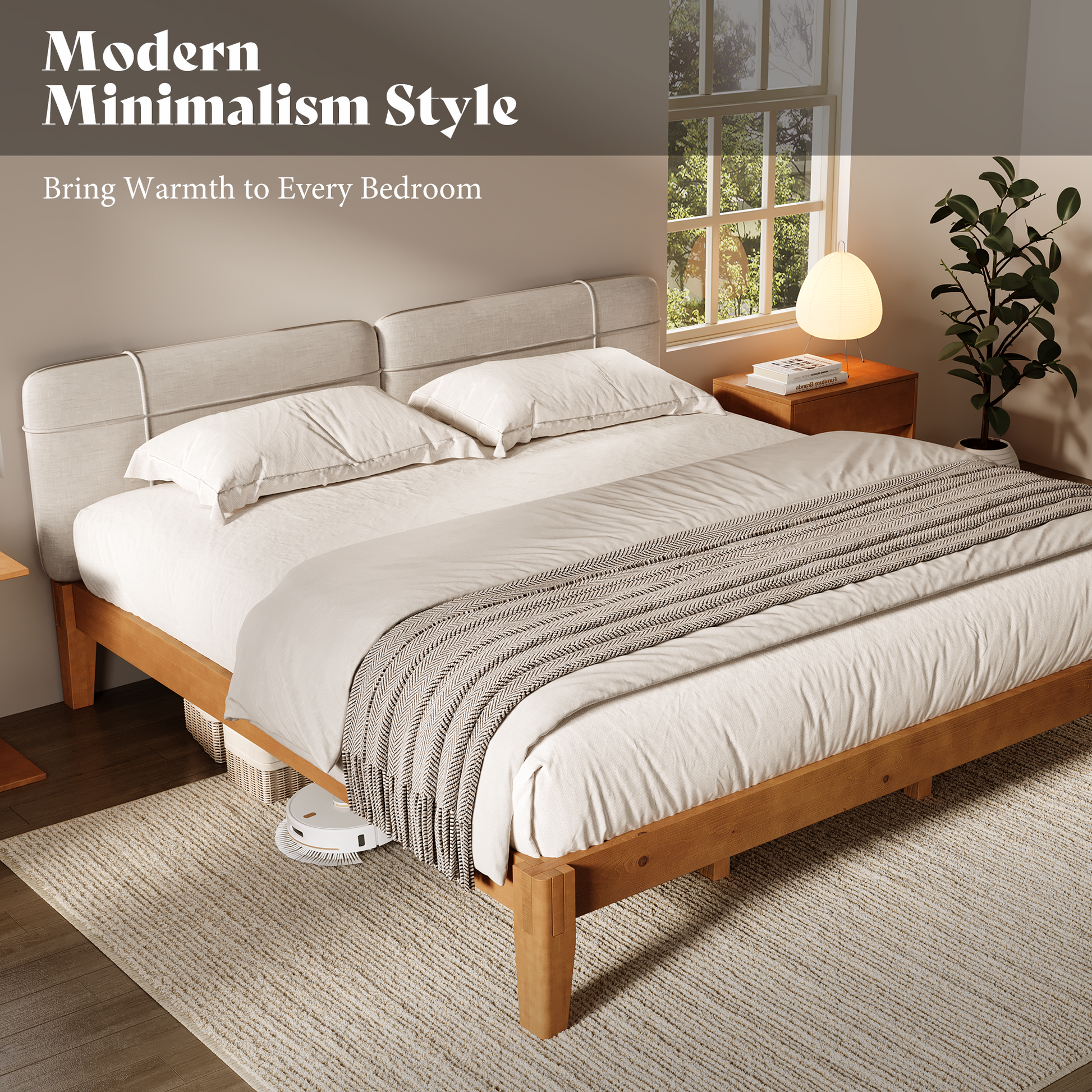 Quill Japanese Joinery Solid Wood Platform Bed Frame-Full-Honey Brown