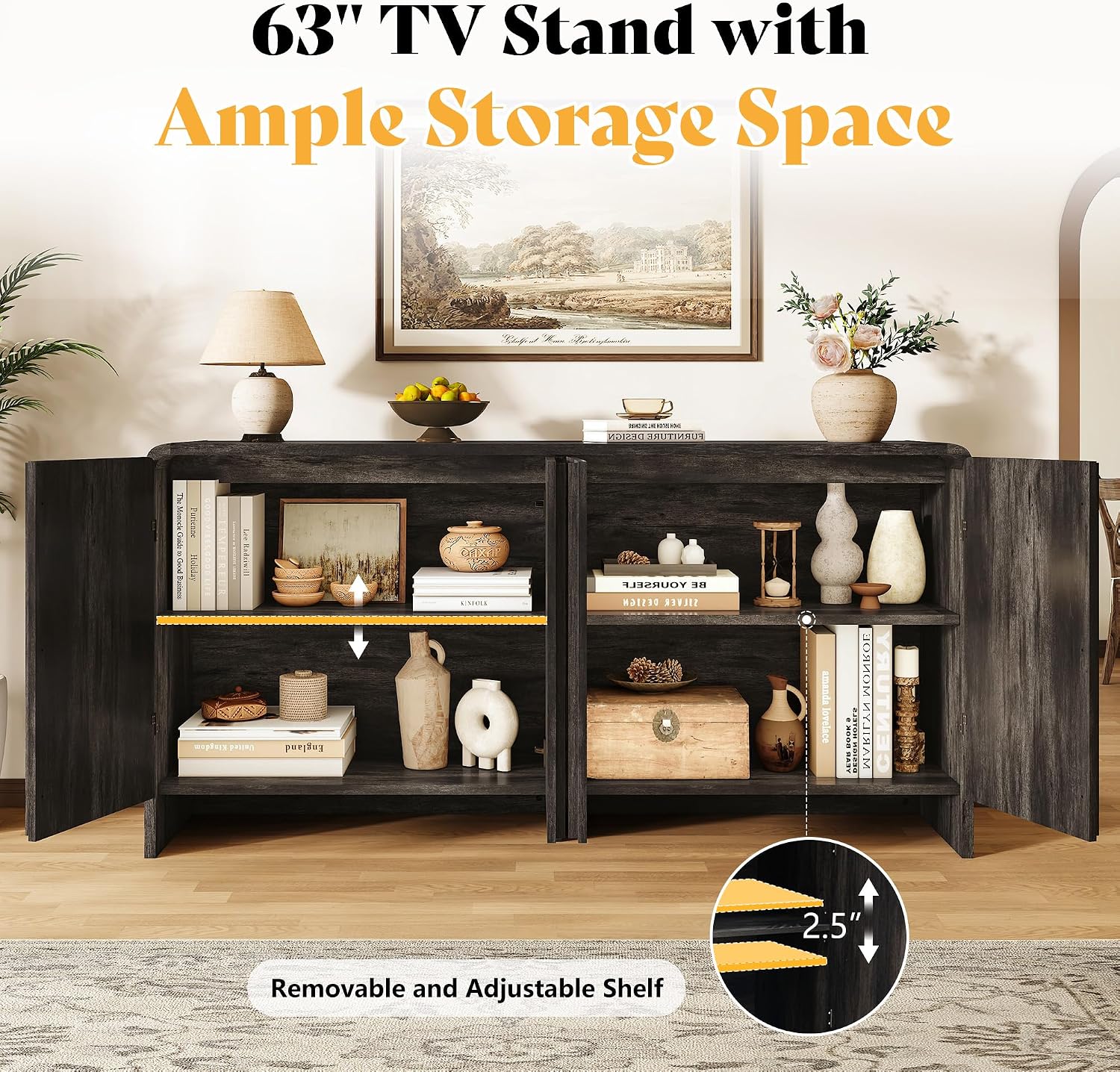 Creno 63" Fluted TV Stand Amerlife Black