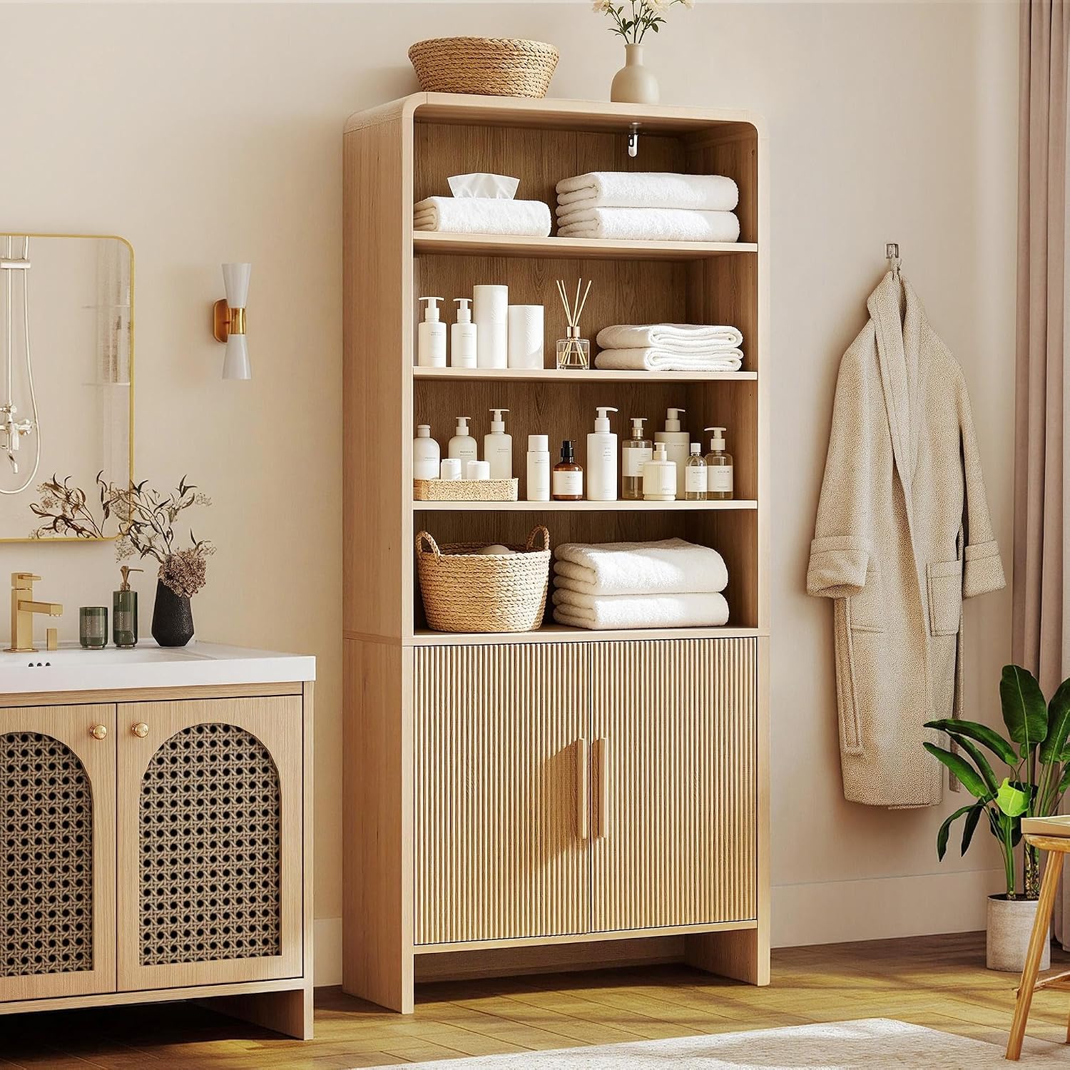 Arcova 71" Tall Fluted Bookshelf Amerlife Natural