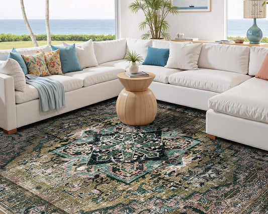Machine Washable Vintage Area Rug - 5'8'Green