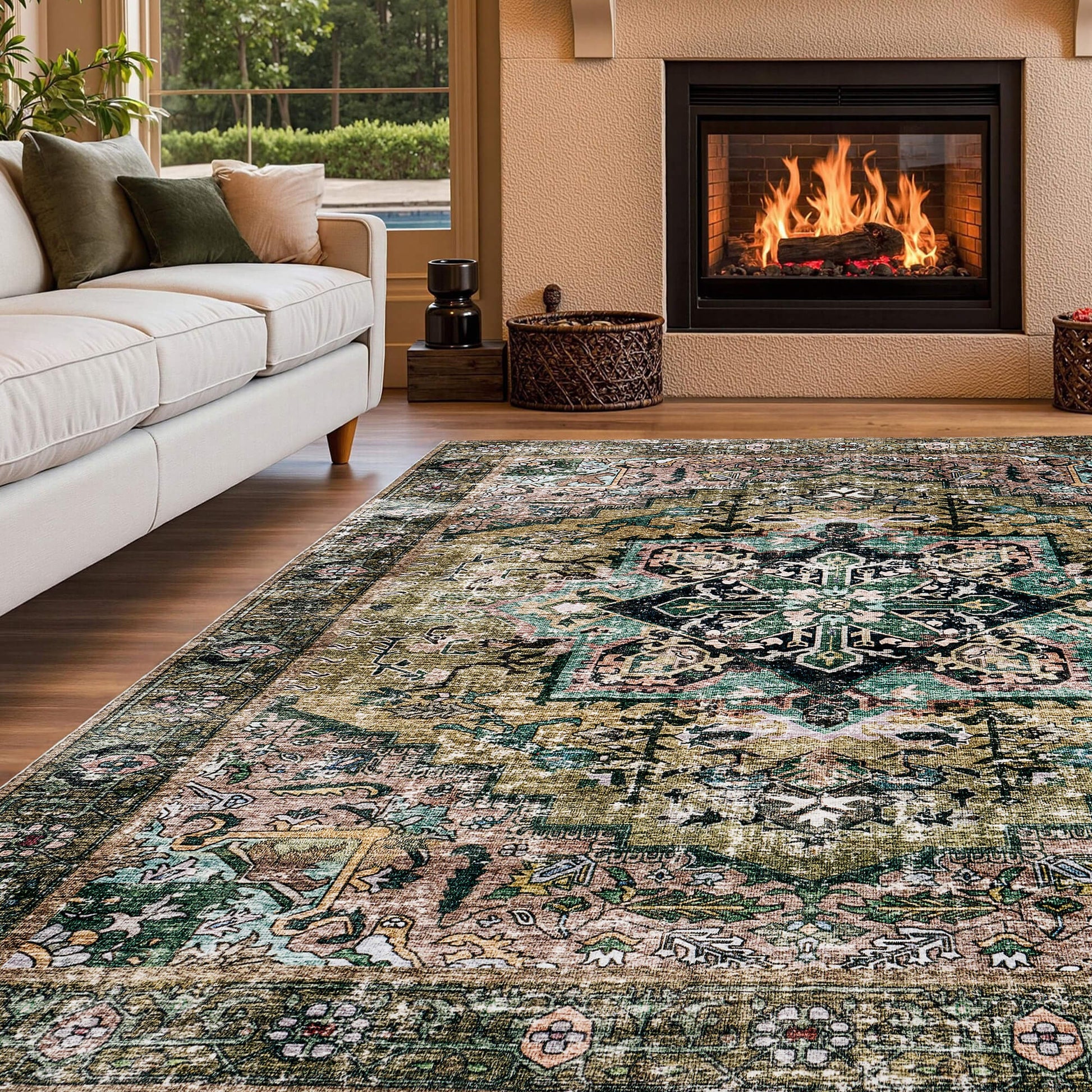 Machine Washable Vintage Area Rug - 5'8'Green