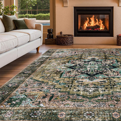 Machine Washable Vintage Area Rug - 5'8'Green