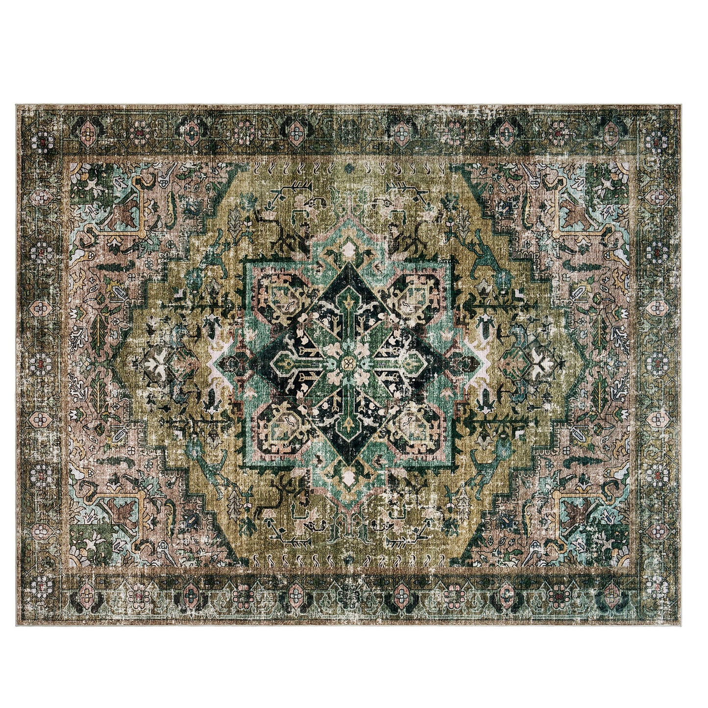 Machine Washable Vintage Area Rug - 5'8'Green