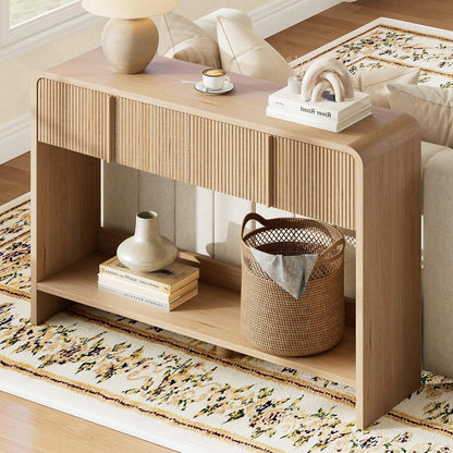 Curvia Wooden Console Table Amerlife Fluted Panel / Natural Oak