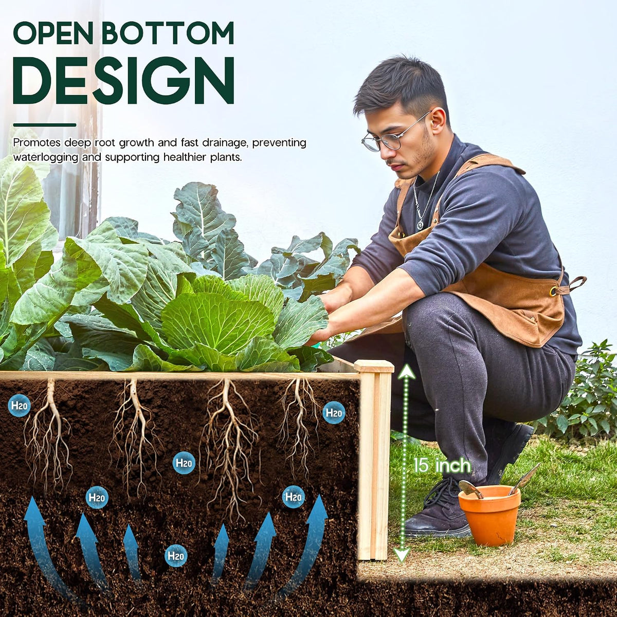 Tenon Fir Wood Raised Garden Bed-8 x 4 x 1.25 FT
