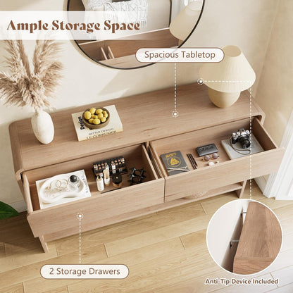 Curvia Wooden Console Table Amerlife Flat Panel / 45" / Natural Oak