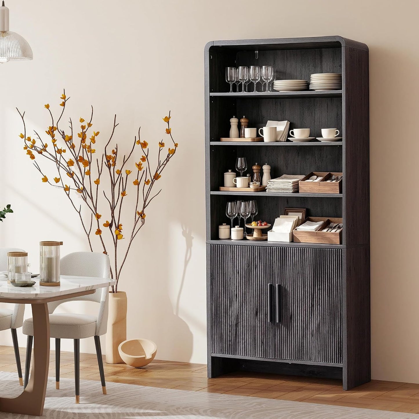Arcova 71" Tall Fluted Bookshelf Amerlife Dark Grey