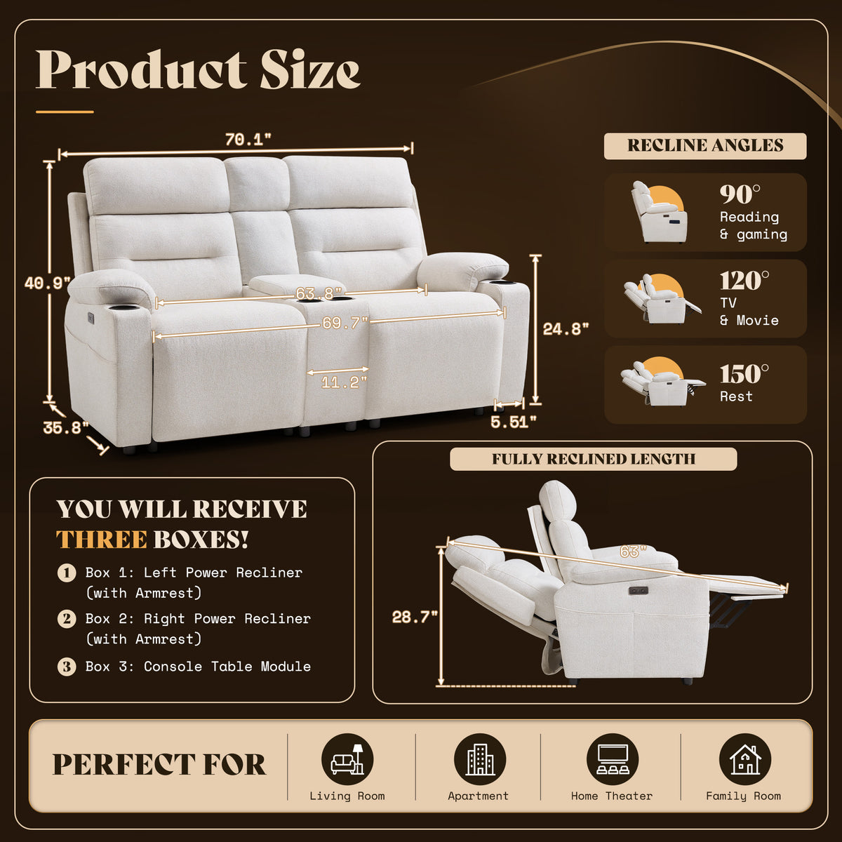 L-Shaped Power Reclining Sectional Sofa with Console-Loveseat with Console-Beige