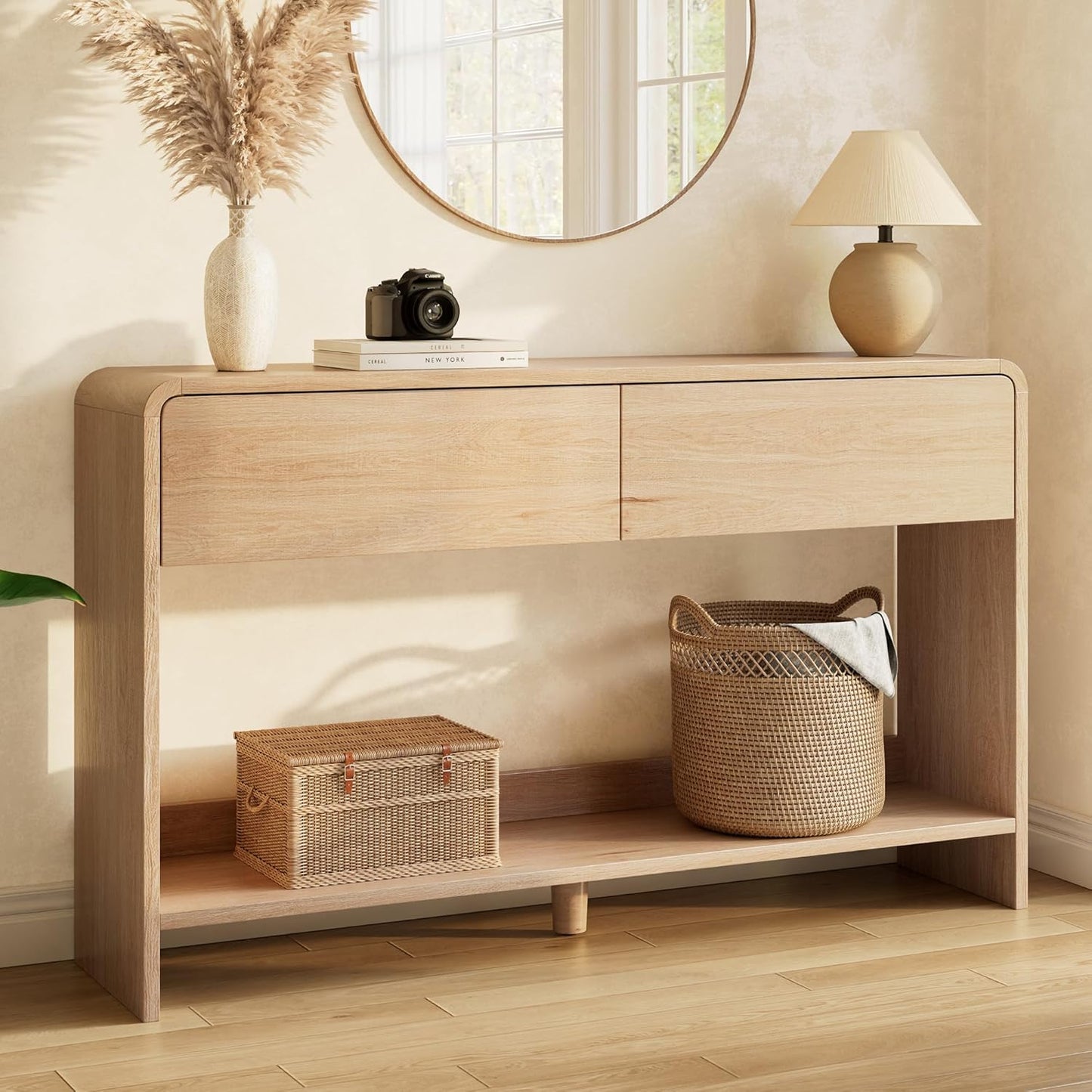 Curvia Wooden Console Table Amerlife Flat Panel / 55" / Natural Oak