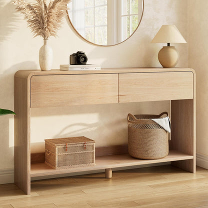 Curvia Wooden Console Table Amerlife Flat Panel / 55" / Natural Oak