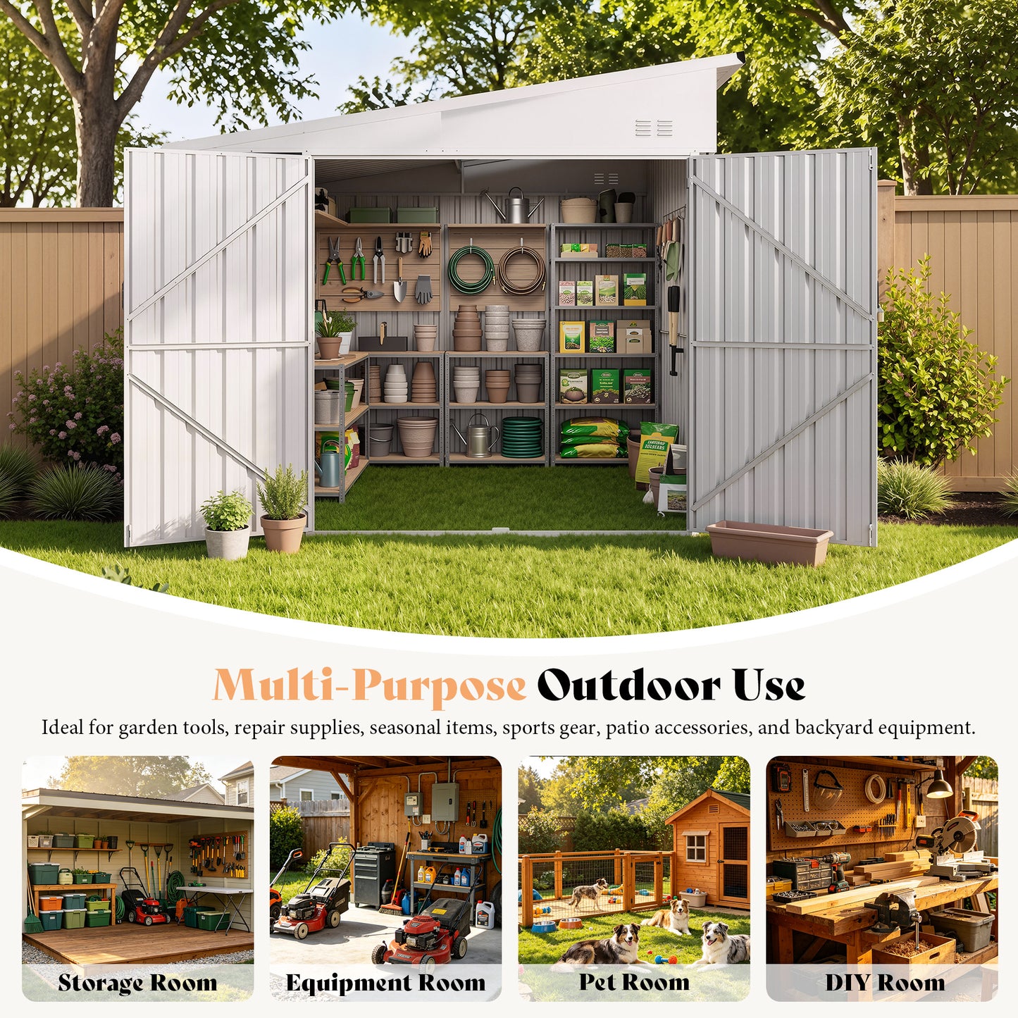 Lark Weatherproof Metal Garden Tool Shed with Sloped Roof-10x8FT
