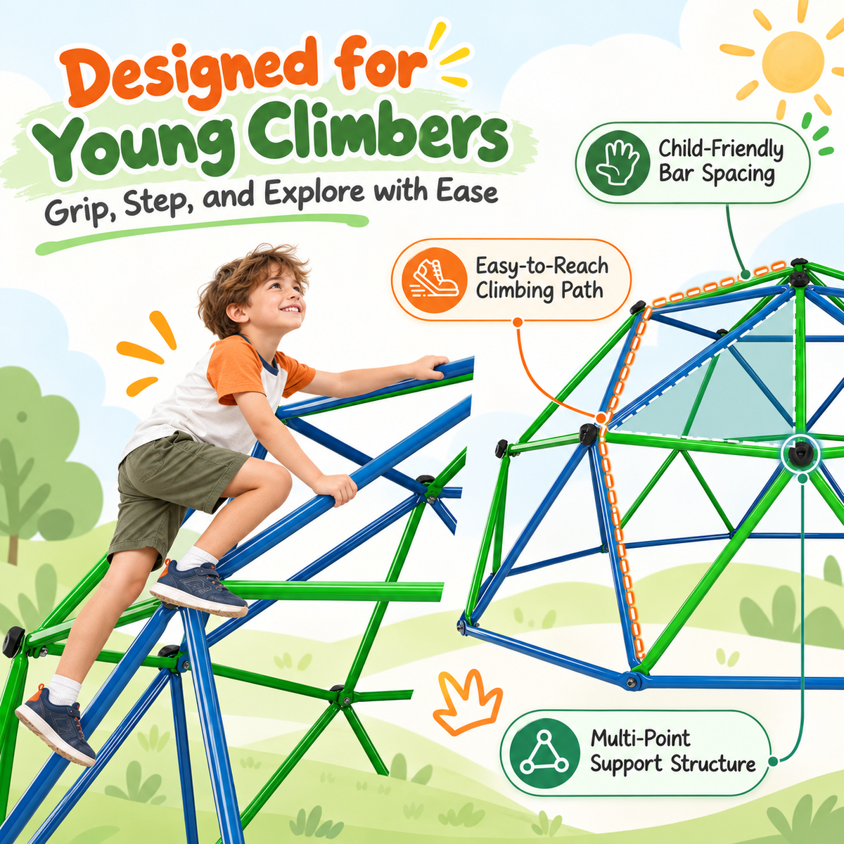 Outdoor Geometric Kids Jungle Gym-12*6 FT