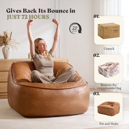 Amerlife Oversized Bean Bag Lounge Chair-Brown Pu