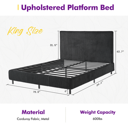 Velmure Corduroy Platform Bed Frame  King / Black