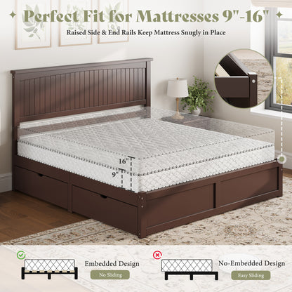 Solid Wood Platform Bed Frame-King-Espresso Brown