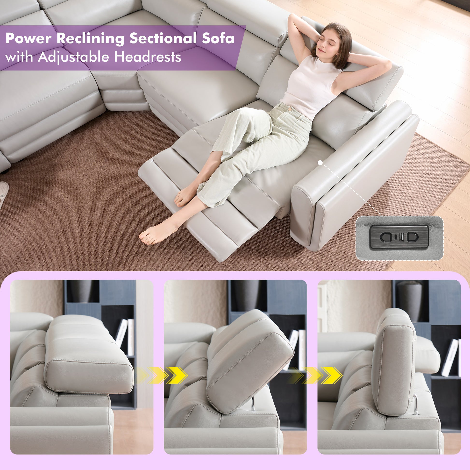 Vesper Dual Power Electric Reclining Sofa  Light Grey