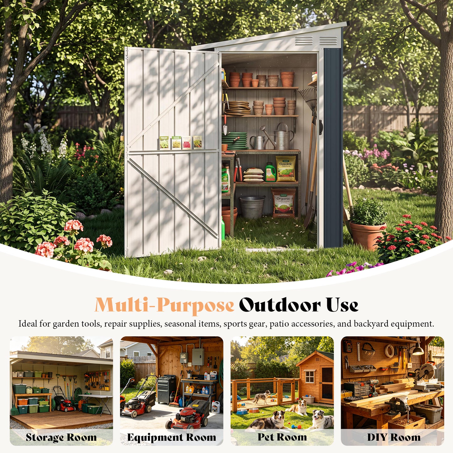 Lark Weatherproof Metal Garden Tool Shed with Sloped Roof-8x4FT