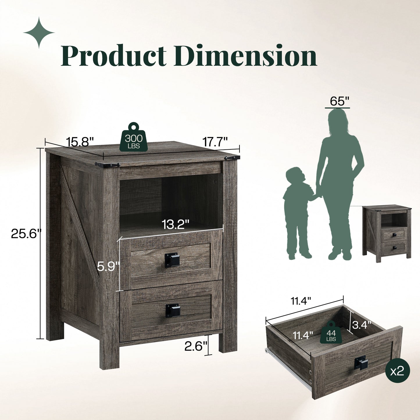 Hub Nightstand Set of 2 Amerlife Grey Oak