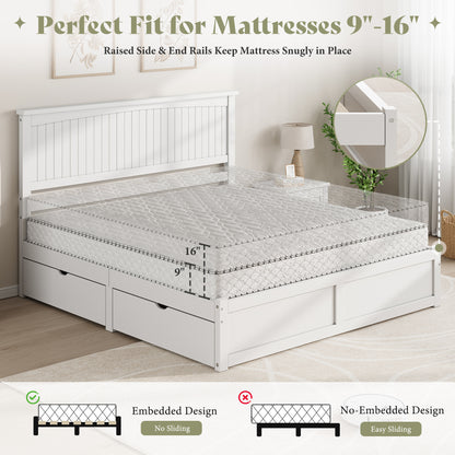 Solid Wood Platform Bed Frame-King-Coastal White