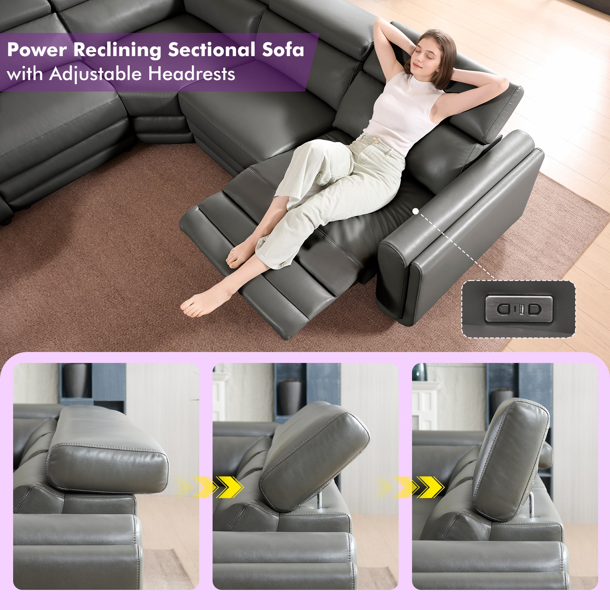 Vesper Dual Power Electric Reclining Sofa  Dark Grey